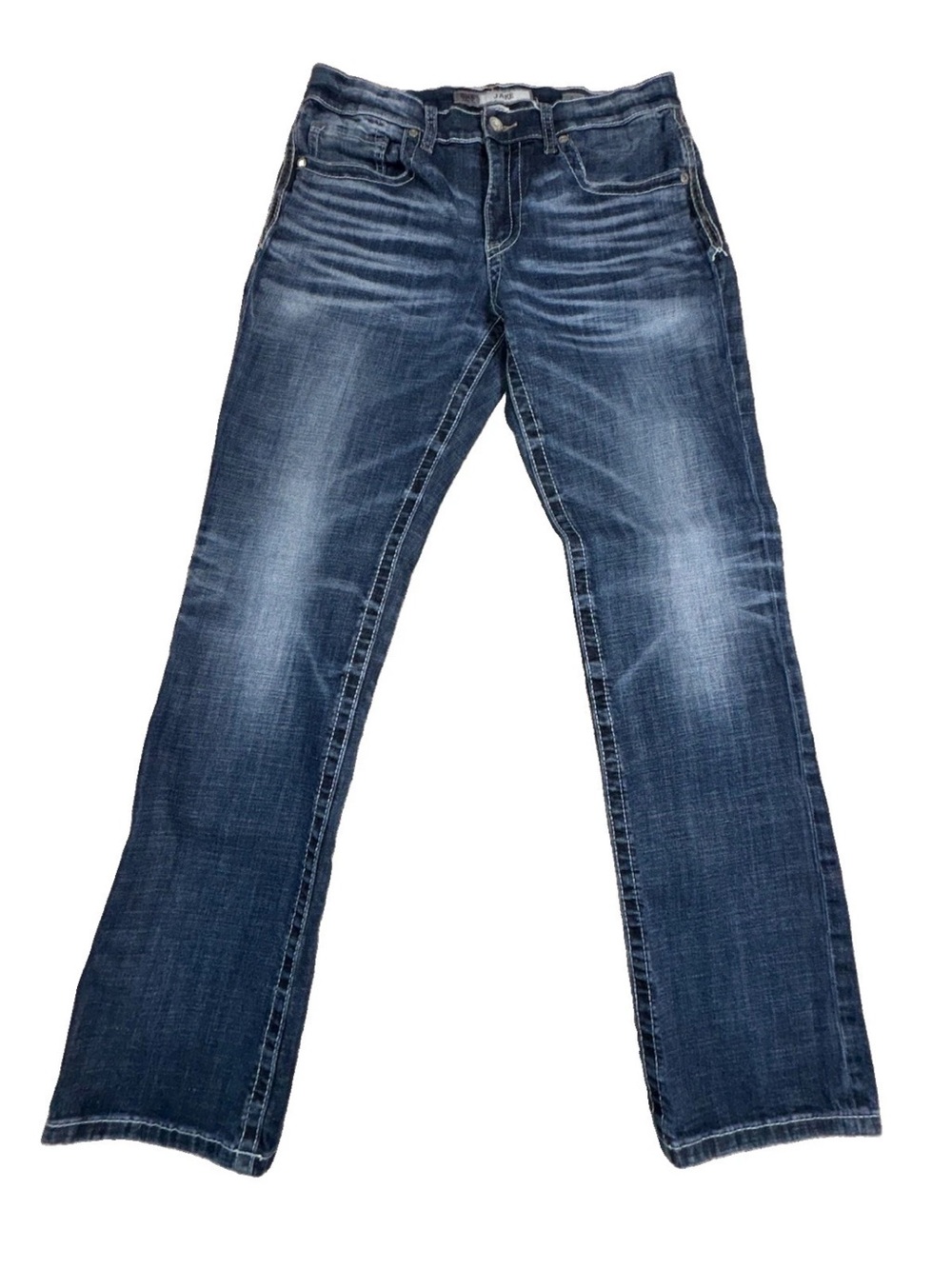 BKE Jake Jeans Mens 34L Straight Leg Blue Denim Stretch Distressed 34x32